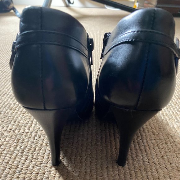 Reba Leather Heel Booties w/Buckle - Picture 2 of 5